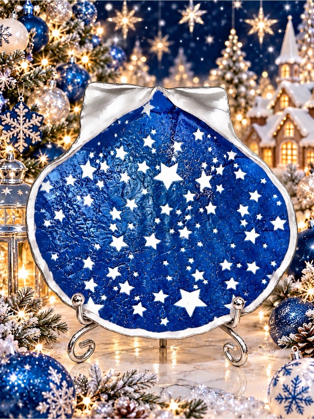 Hand Crafted Starry Christmas Night Clam Shell Trinket Dish 5β
